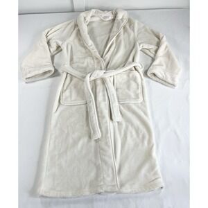 Nestwell Plush Bath Robe Unisex S M Egret Ivory White Soft Fleece Spa Luxury